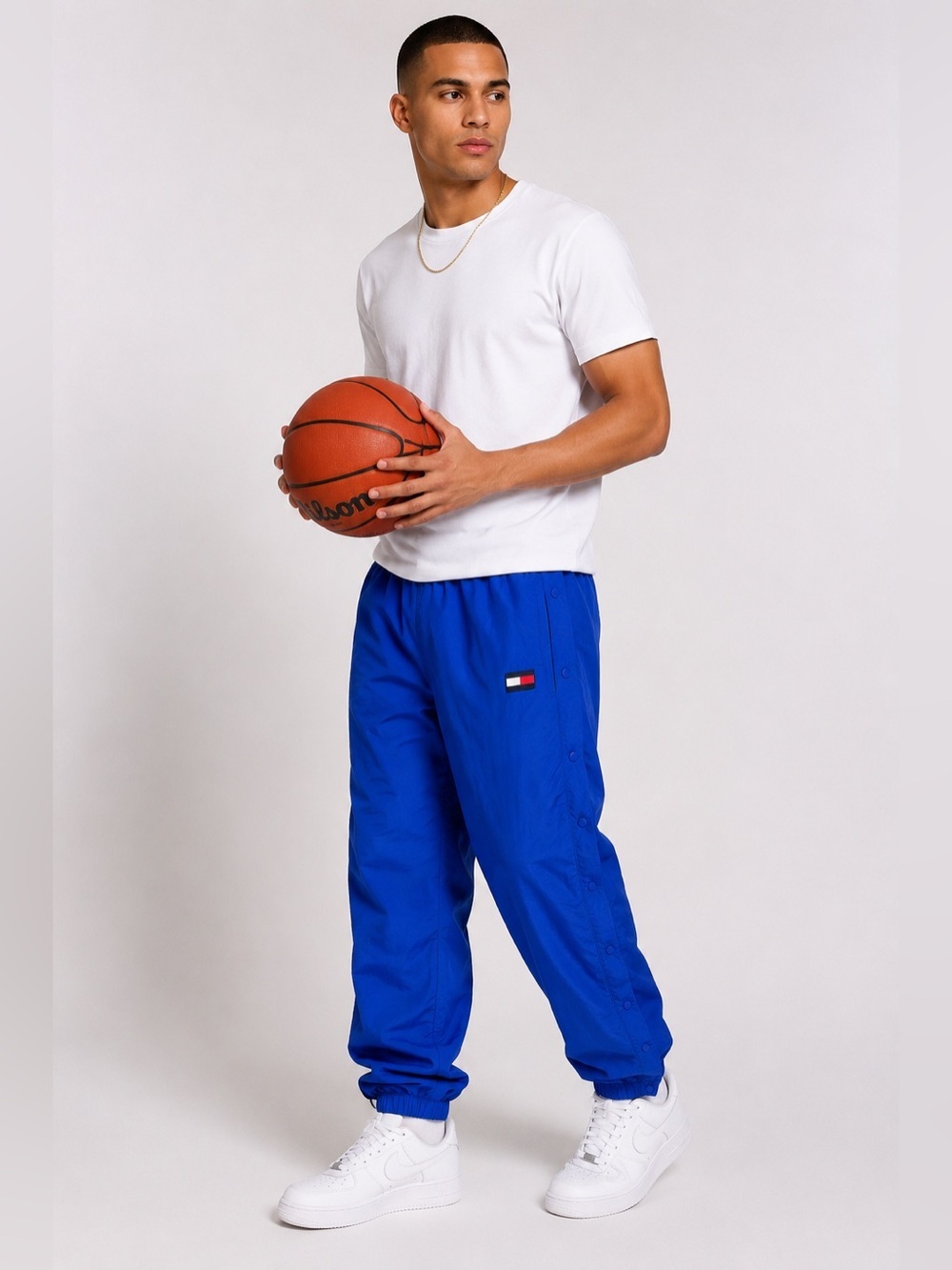 VTG Tommy Hilfiger Snap Tearaway Track Pants Blue Nylon Windbreaker Joggers L